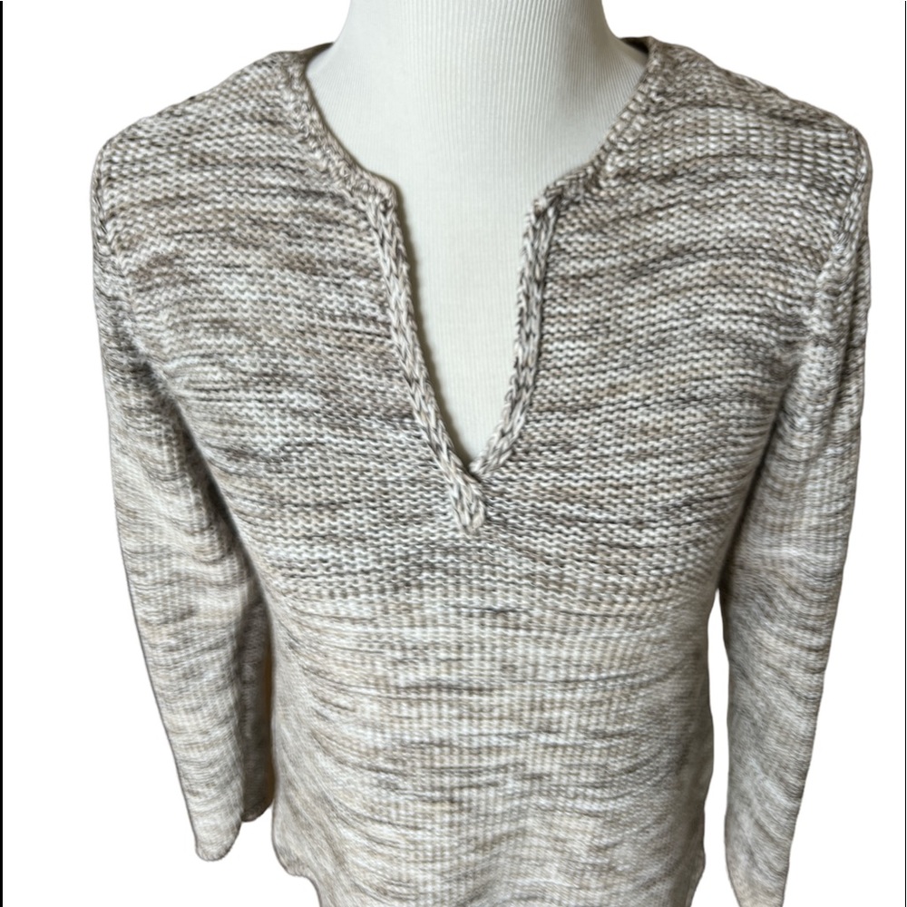 J. Jill Sweater Cotton Knit Pullover V-Neck Casual Longline Textured Cream MED
